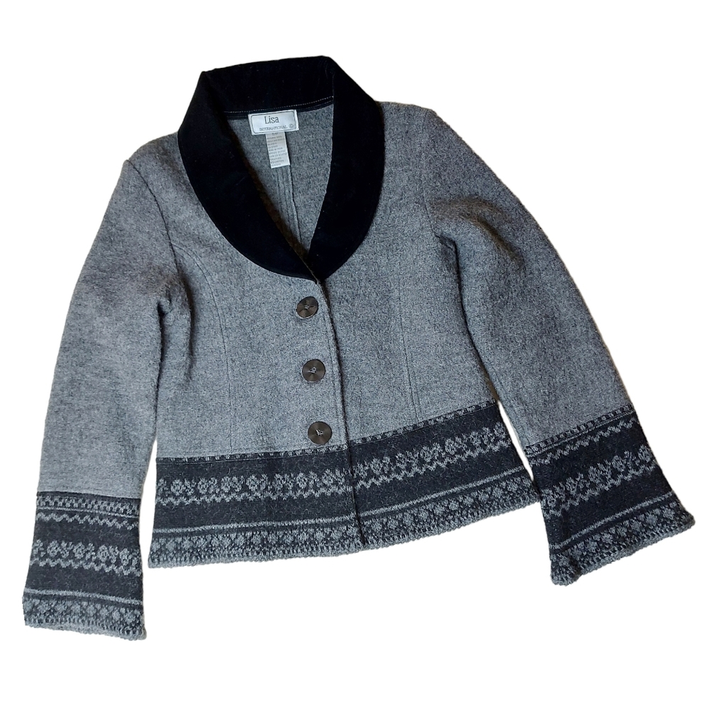 Elegant 100% Grey Wool Jacket Size Small